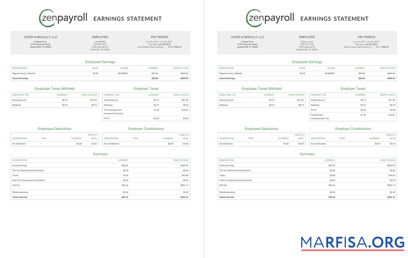 Downloadable Zenpayroll Earnings statement download for verification